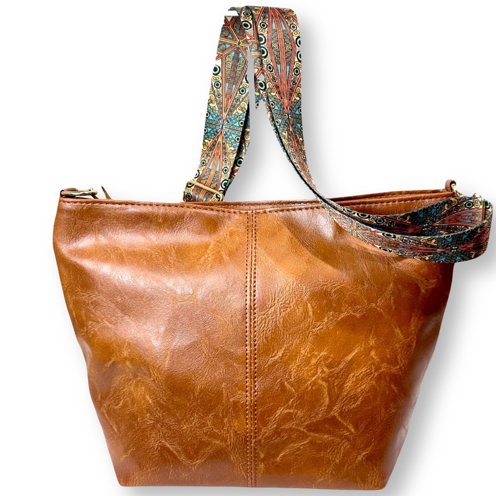 NEW Boho Brown Everyday Casual Crossbody with Art Deco-Inspired Rich Strap | NWT - Picture 4 of 8